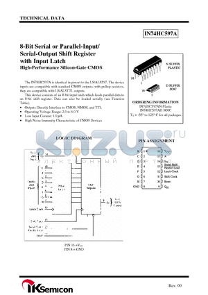 IN74HC597AN datasheet - 8-Bit Serial or Parallel-Input/ Serial-Output Shift Register with Input Latch High-Performance Silicon-Gate CMOS