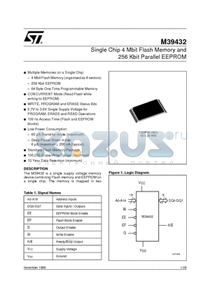 M39432-12VNC6T datasheet - Single Chip 4 Mbit Flash Memory and 256 Kbit Parallel EEPROM