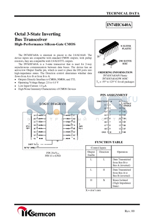 IN74HC640AN datasheet - Octal 3-State Inverting Bus Transceiver High-Performance Silicon-Gate CMOS