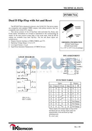 IN74HC74A datasheet - Dual D Flip-Flop with Set and Reset