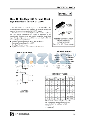 IN74HC74AN datasheet - Dual D Flip-Flop with Set and Reset High-Performance Silicon-Gate CMOS