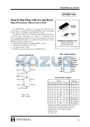 IN74HC74 datasheet - Dual D Flip-Flop with Set and Reset High-Performance Silicon-Gate CMOS