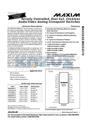 MAX4570EWI datasheet - Serially Controlled, Dual 4x2, Clickless Audio/Video Analog Crosspoint Switches