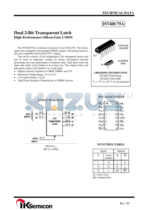 IN74HC75A datasheet - Dual 2-Bit Transparent Latch High-Performance Silicon-Gate CMOS