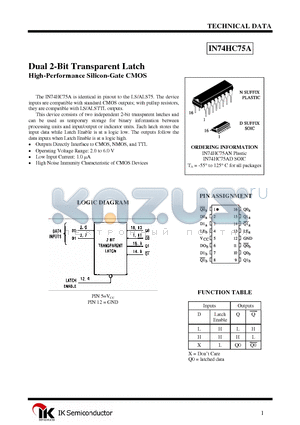 IN74HC75AD datasheet - Dual 2-Bit Transparent Latch High-Performance Silicon-Gate CMOS