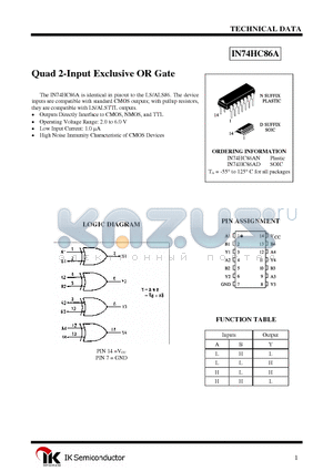 IN74HC86AN datasheet - Quad 2-Input Exclusive OR Gate