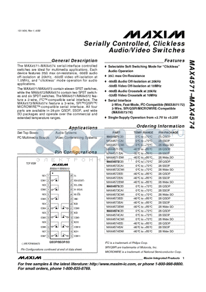 MAX4573EAI datasheet - Serially Controlled, Clickless Audio/Video Switches