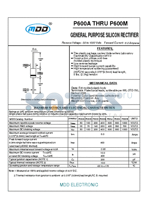 P600J datasheet - GENERAL PURPOSE SILICON RECTIFIER