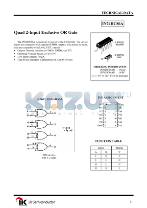 IN74HC86A datasheet - Quad 2-Input Exclusive OR Gate