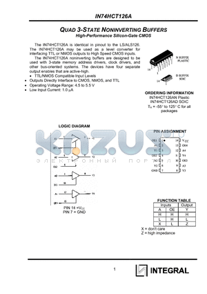 IN74HCT126A datasheet - QUAD 3-STATE NONINVERTING BUFFERS