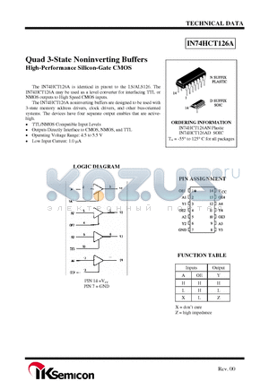 IN74HCT126A datasheet - Quad 3-State Noninverting Buffers High-Performance Silicon-Gate CMOS