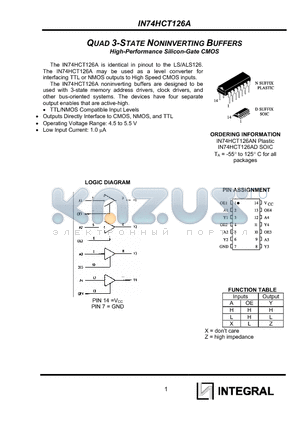 IN74HCT126AD datasheet - QUAD 3-STATE NONINVERTING BUFFERS