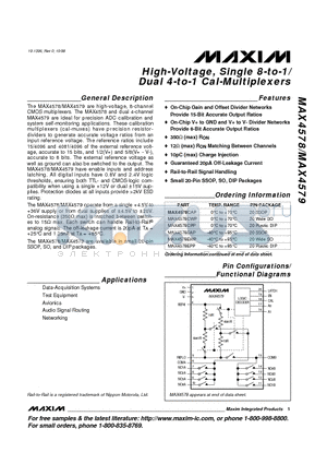 MAX4579EAP datasheet - High-Voltage, Single 8-to-1/ Dual 4-to-1 Cal-Multiplexers