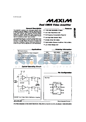 MAX457CPA datasheet - Dual CMOS Video Amplifier