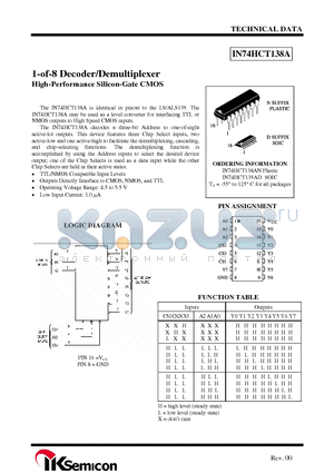 IN74HCT138AD datasheet - 1-of-8 Decoder/Demultiplexer High-Performance Silicon-Gate CMOS