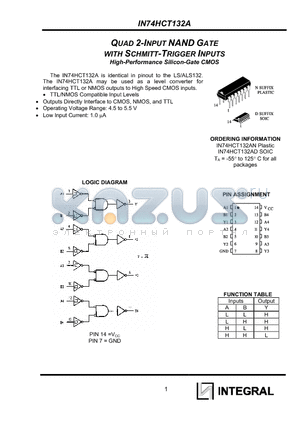 IN74HCT132AN datasheet - QUAD 2-INPUT NAND GATE WITH SCHMITT-TRIGGER INPUTS