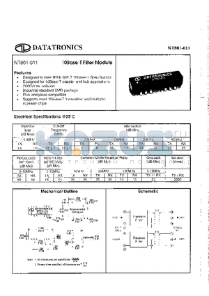 NT801-011 datasheet - 10Base-T Filter Module