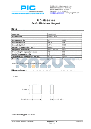 PIC-M030301 datasheet - SmCo Miniature Magnet