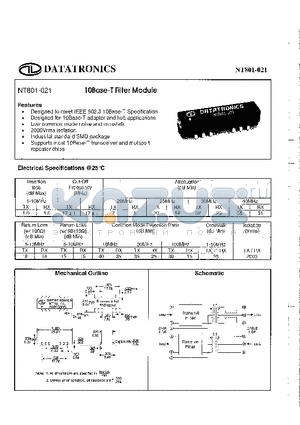 NT801-021 datasheet - 10Base-T Filter Module