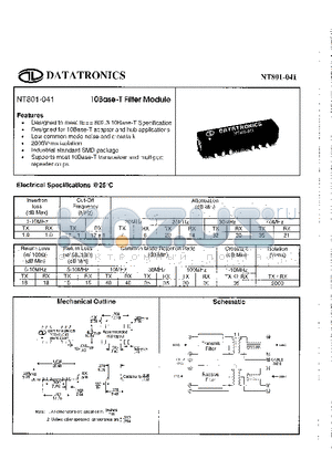 NT801-041 datasheet - 10Base-T Filter Module