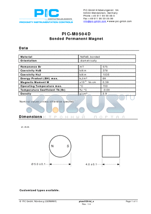 PIC-M0504D datasheet - Bonded Permanent Magnet