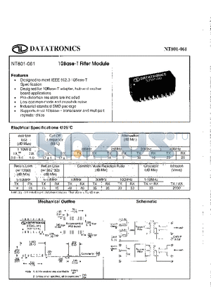 NT801-061 datasheet - 10Base-T Filter Module