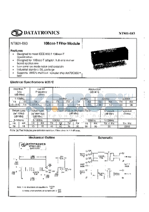 NT801-083 datasheet - 10Base-T Filter Module