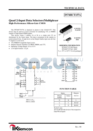 IN74HCT157AN datasheet - Quad 2-Input Data Selectors/Multiplexer High-Performance Silicon-Gate CMOS