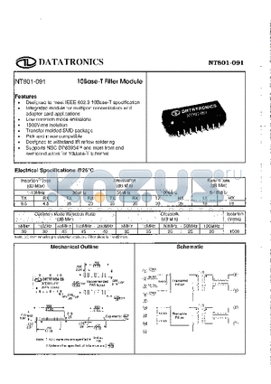 NT801-091 datasheet - 10Base-T Filter Module