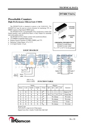 IN74HCT163AD datasheet - Presettable Counters High-Performance Silicon-Gate CMOS