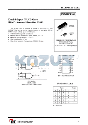 IN74HCT20A datasheet - Dual 4-Input NAND Gate
