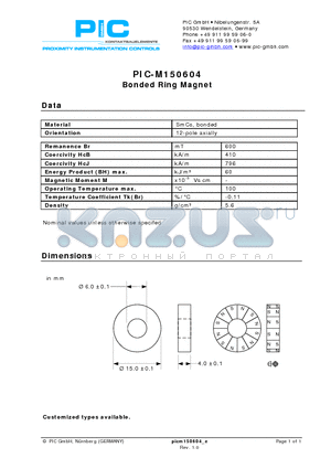 PIC-M150604 datasheet - Bonded Ring Magnet