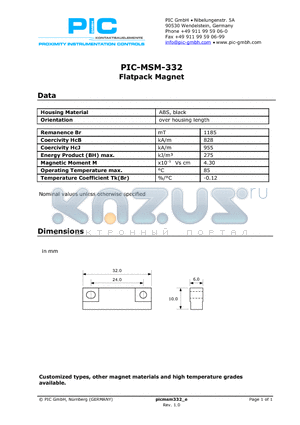 PIC-MSM-332 datasheet - Flatpack Magnet