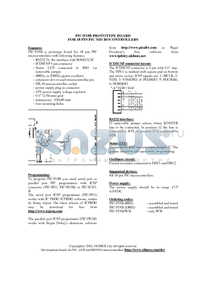 PIC-P18B datasheet - PROTOTYPE BOARD FOR 18 PIN PIC MICROCONTROLLERS