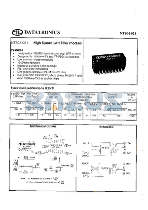 NT804-021 datasheet - High Speed LAN Filter Module