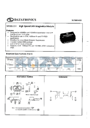 NT805-011 datasheet - High Speed LAN Magnetics Module