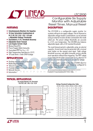 LTC2930IDD-PBF datasheet - Confi gurable Six Supply Monitor with Adjustable Reset Timer, Manual Reset