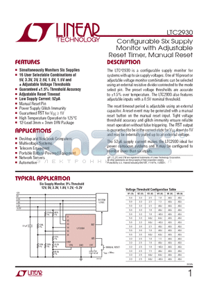 LTC2930IDD-TRPBF datasheet - Confi gurable Six Supply Monitor with Adjustable Reset Timer, Manual Reset