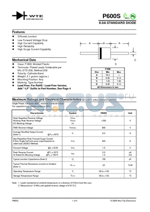 P600S datasheet - 6.0A STANDARD DIODE