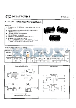 NT805-041 datasheet - 10/100 Mbps Magnetics Module