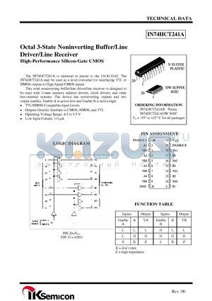IN74HCT241A datasheet - Octal 3-State Noninverting Buffer/Line Driver/Line Receiver High-Performance Silicon-Gate CMOS