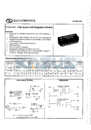 NT805-061 datasheet - High Speed LAN Magnetics Module