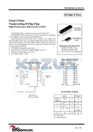 IN74HCT374A datasheet - Octal 3-State Noninverting D Flip-Flop High-Performance Silicon-Gate CMOS