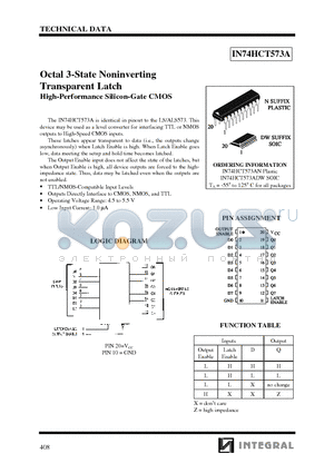 IN74HCT573A datasheet - Octal 3-State Noninverting Transparent Latch High-Performance Silicon-Gate CMOS