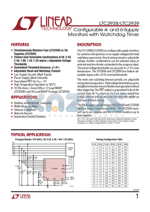 LTC2938 datasheet - Confi gurable 4- and 6-Supply Monitors with Watchdog Timer
