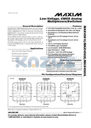 MAX4582L datasheet - Low-Voltage, CMOS Analog Multiplexers/Switches