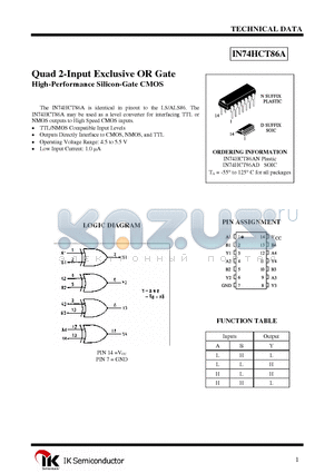 IN74HCT86AD datasheet - Quad 2-Input Exclusive OR Gate