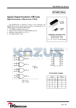 IN74HCT86AD datasheet - Quad 2-Input Exclusive OR Gate High-Performance Silicon-Gate CMOS
