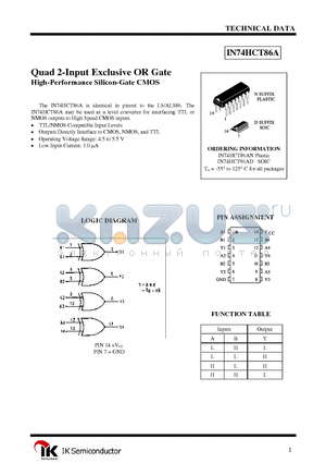 IN74HCT86AN datasheet - Quad 2-Input Exclusive OR Gate