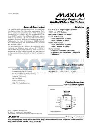 MAX4584EUB datasheet - Serially Controlled Audio/Video Switches